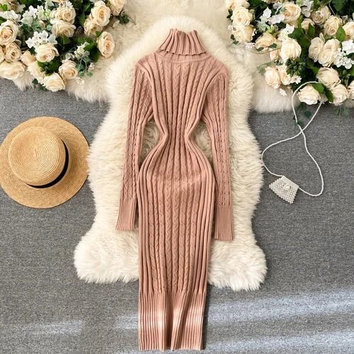 Seoulish Autumn Winter Twist Women's Wrap Knitted Bodycon Long Sleeve Sheath Dress