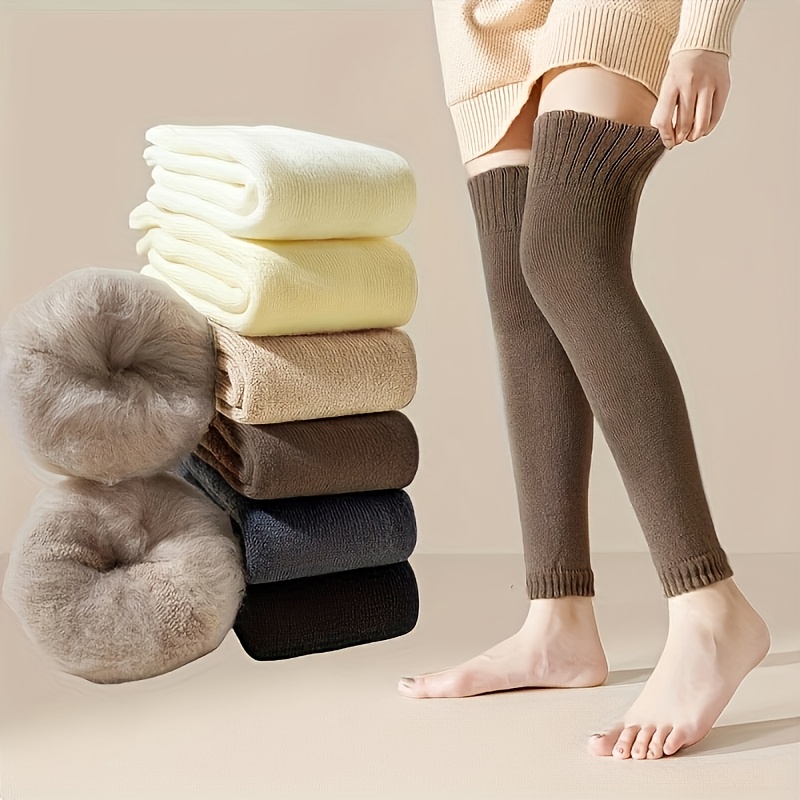 Thermal Knee High Stockings for Women Plush Lined Windproof Winter Leg Covers
