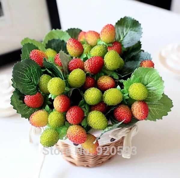 Artificial Strawberry Berry Plant, 9 Heads Faux Fruit Decor for Home, Wedding & Christmas Decoration