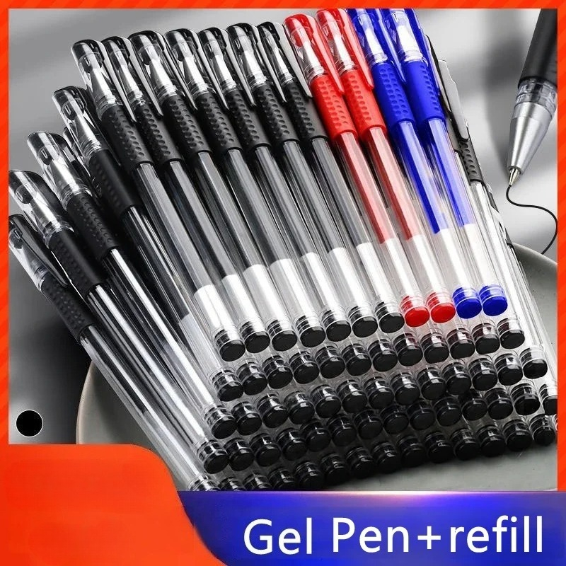 Gel Pen Set School Supplies, Black Blue Red Ink, 0.5mm Ballpoint, Kawaii Pen Writing Tool for School Office Stationery