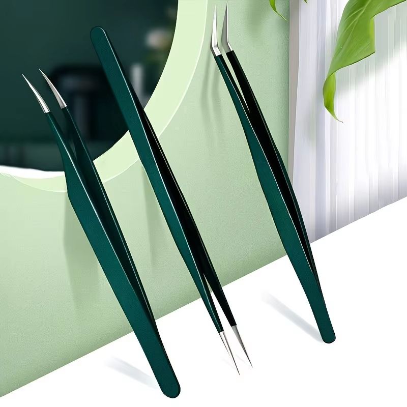 PureSteel Stainless Steel Eyebrow Tweezers Set 4 Piece Kit for Expert Brow Shaping and Facial Hair Removal