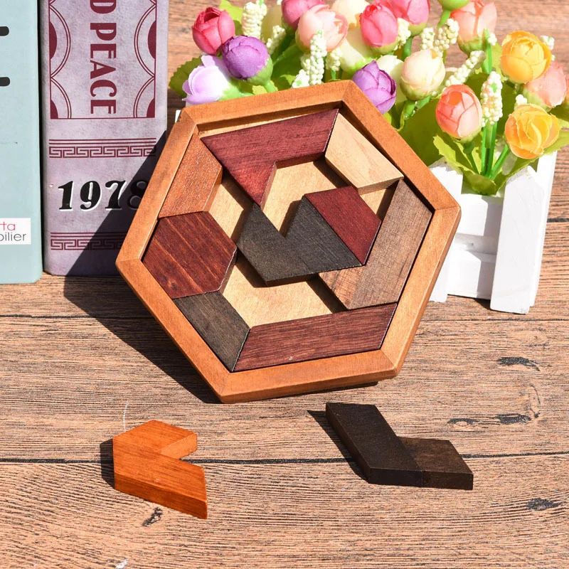 Wooden Geometric Shape Puzzle Board for Kids 3+ Brain Teaser Montessori Learning Toy Non Toxic Wood Educational Gift