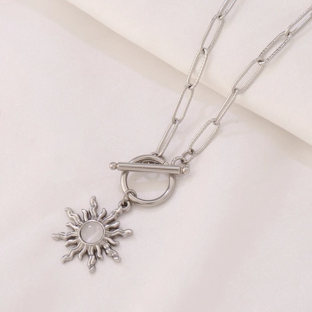 Sun Pendant Necklace Gold Turquoise Charm Stainless Steel Clavicle Chain