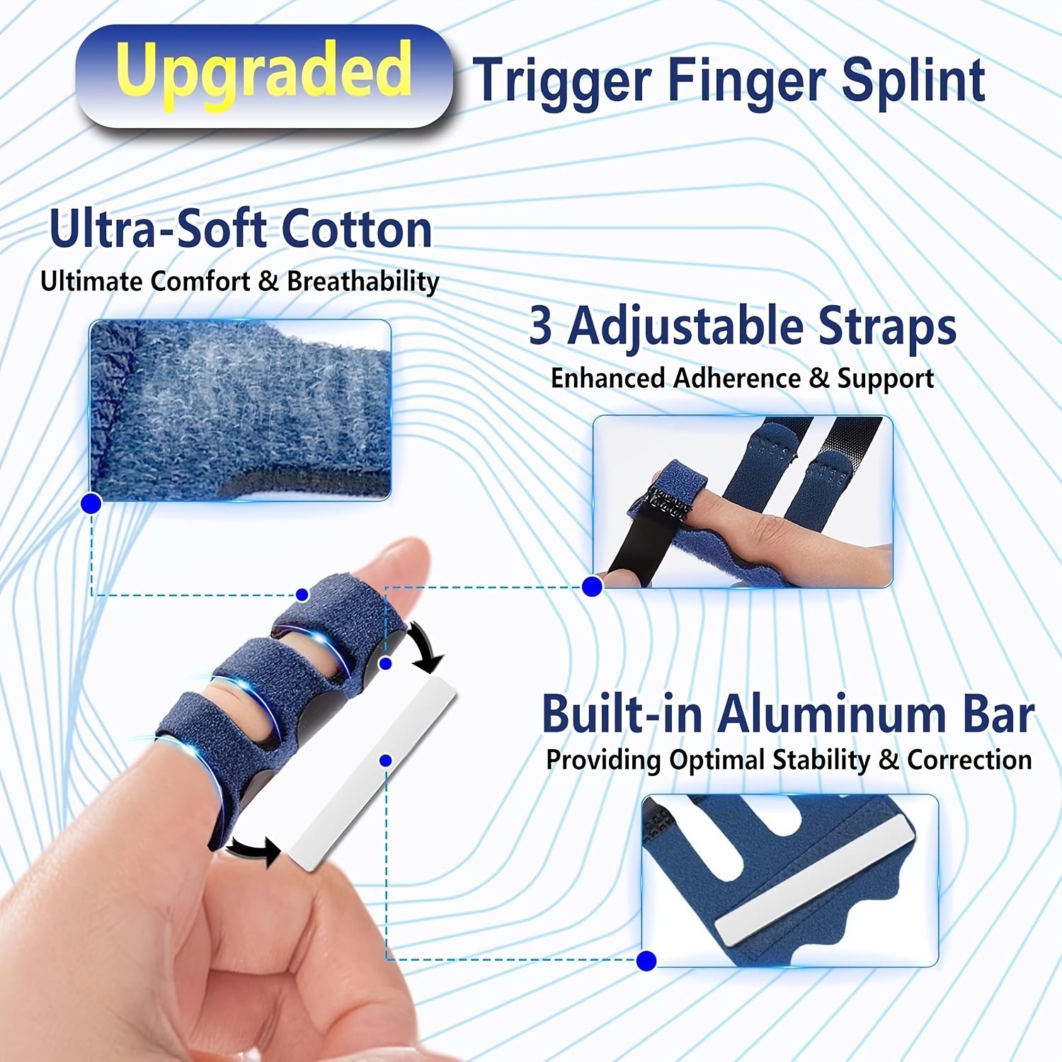 Trigger Finger Splint with Adjustable Fixing Belt, Finger Straightener for Thumb, Index, Ring, Pinky, Middle Finger