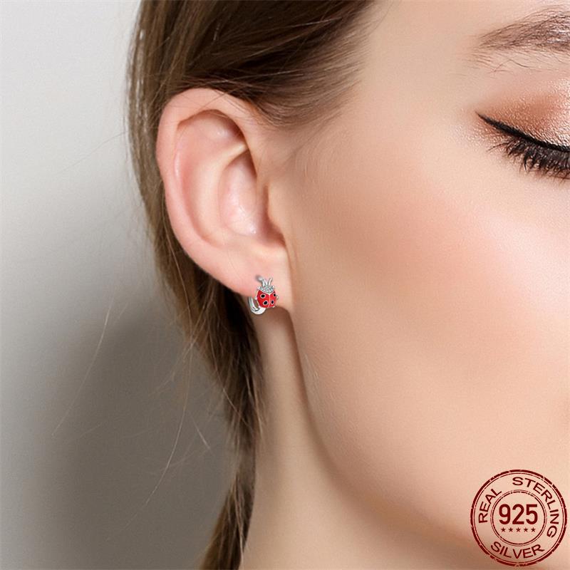 925 Sterling Silver Ladybug Earrings with Pave CZ - Luxury Women's Engagement & Anniversary Fashion Jewelry Gift