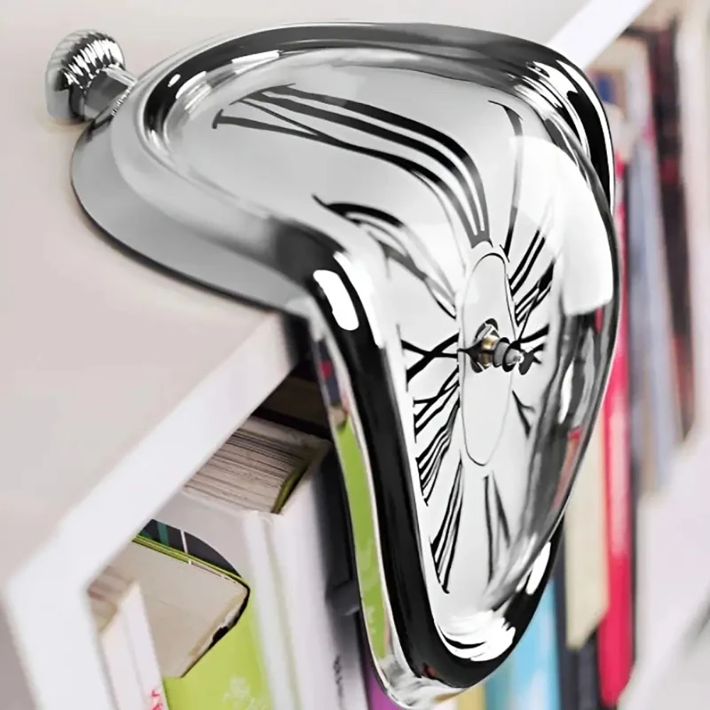 Creative Melting Right-angle Silent Clock, Vintage Silver Twisted Melting Clock for Office or Home Decor