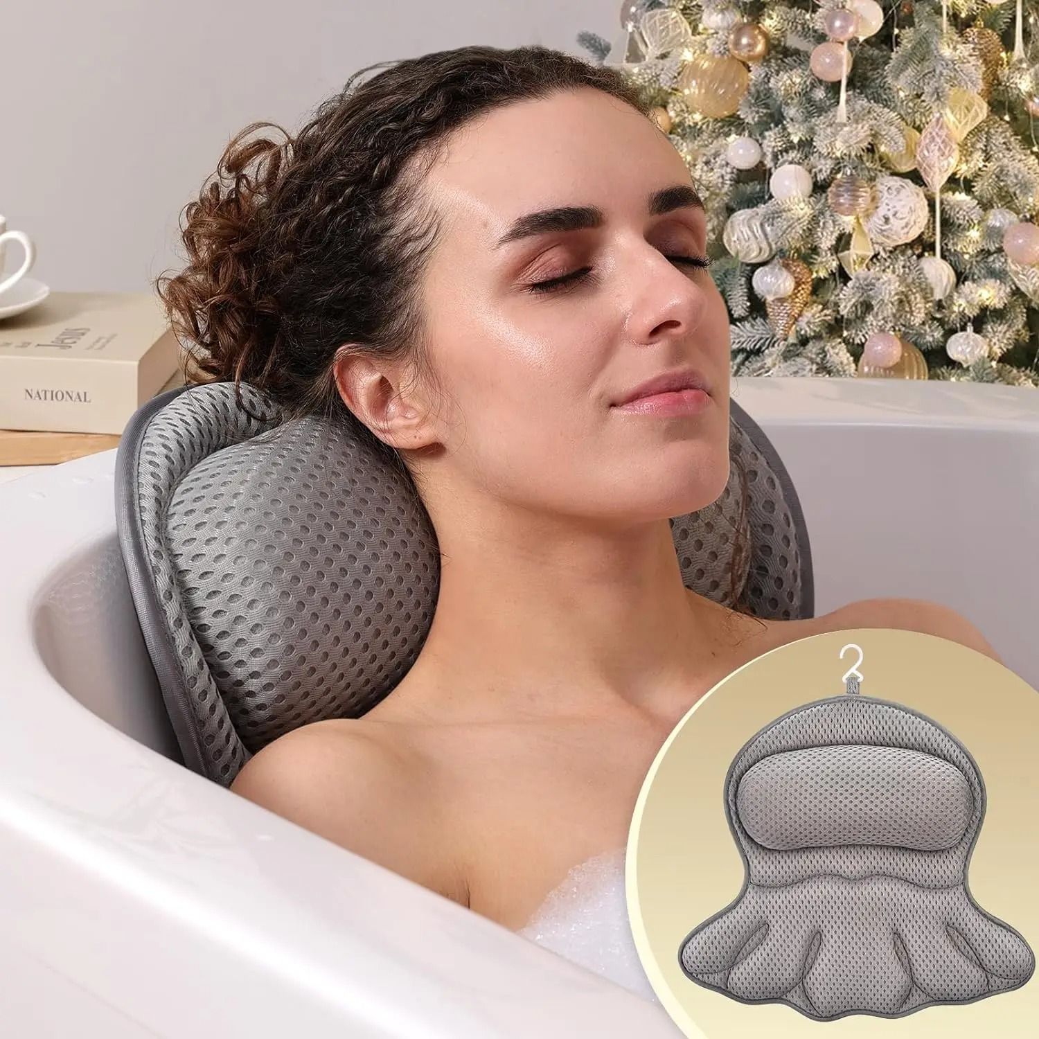 Bath Pillow Luxury 4D Mesh Tub Pillow for Neck Back and Head Support