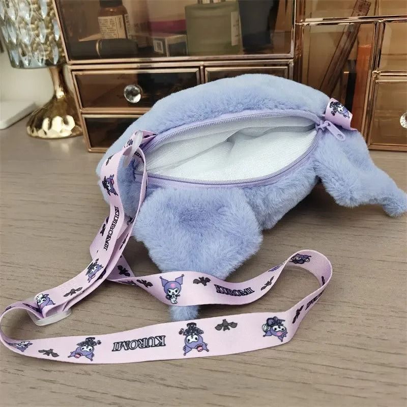 New Sanrio Cartoon Kuromi Skull Plush Shoulder Bag Cute Sweet Girl Heart Handbag Crossbody Bag