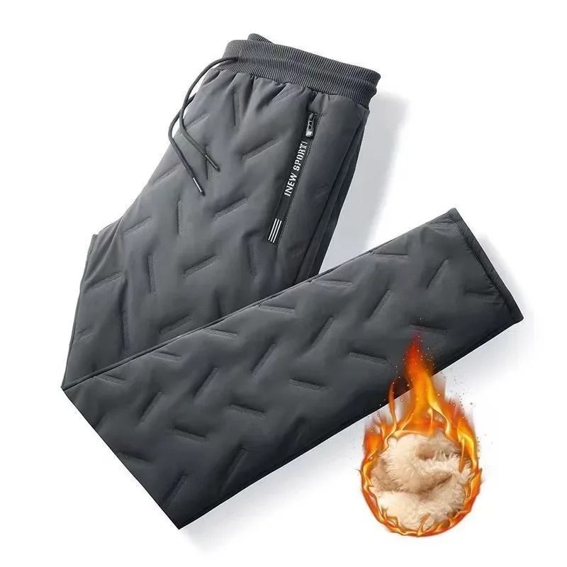 Mens Cotton Quilted Winter Fleece Lined Trousers Loose Fit Straight Leg