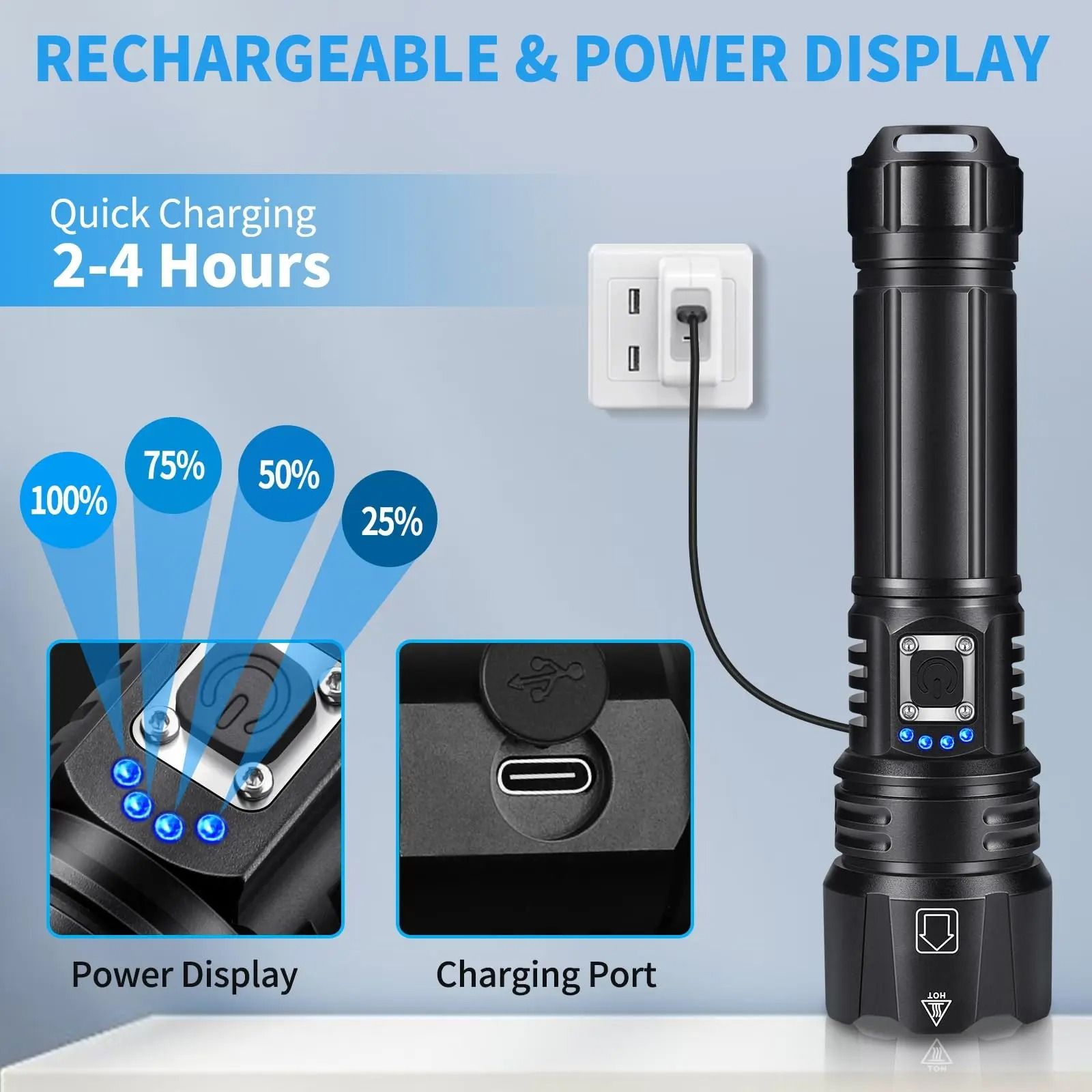Rechargeable High Lumen Flashlight Waterproof 990000 Lumens with 5 Modes