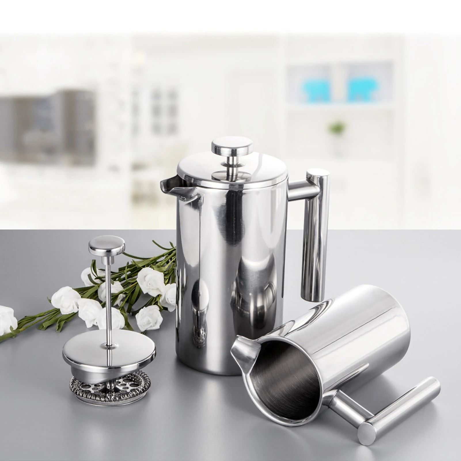 Stainless Steel French Press Coffee Maker Double Walled Insulated