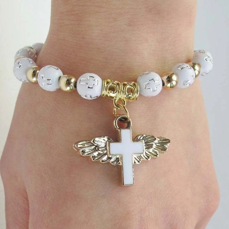 Angelic Grace Rosary Bracelet – Stretch Religious Jewelry & Travel Souvenir