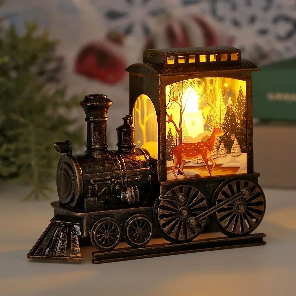 Vintage LED Train Lantern Night Light for Home and Holiday Decoration