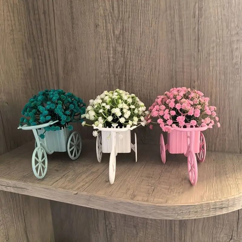 Light Luxury Bicycle Flower Basket Decor with Artificial Flower Arrangement for Desktop and Shelves