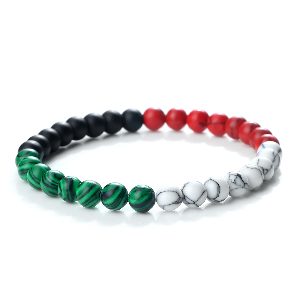 Classic Natural Stone Palestine Flag Bracelet, Men Women National Flag Beads Bracelet, Christmas Prayer Beads Jewelry