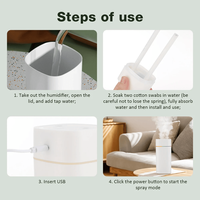 GlowMist 600ML USB Cool Mist Humidifier & Essential Oil Diffuser with Night Light