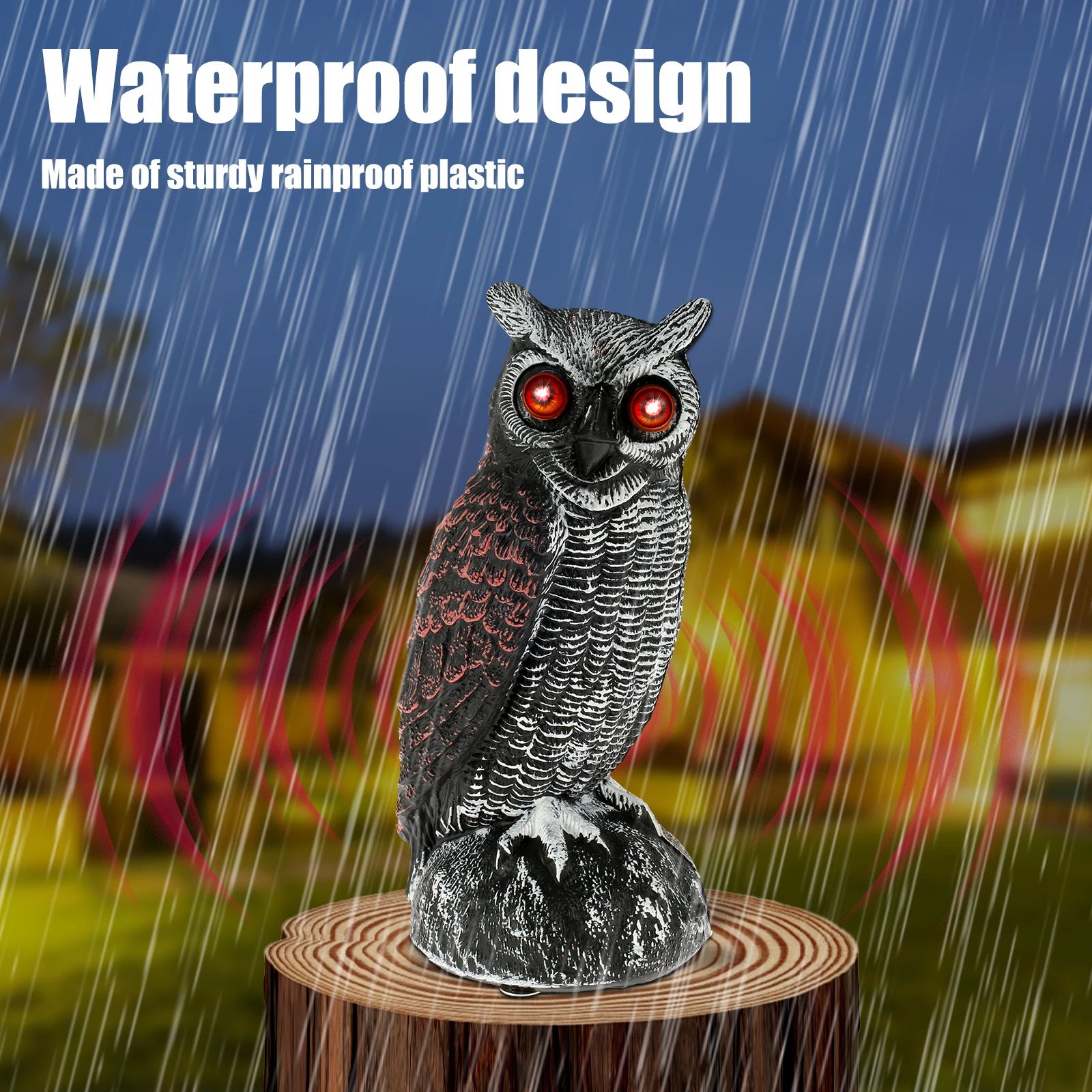 Solar Owl Bird Deterrent with Sound and Light Waterproof Garden Scarecrow