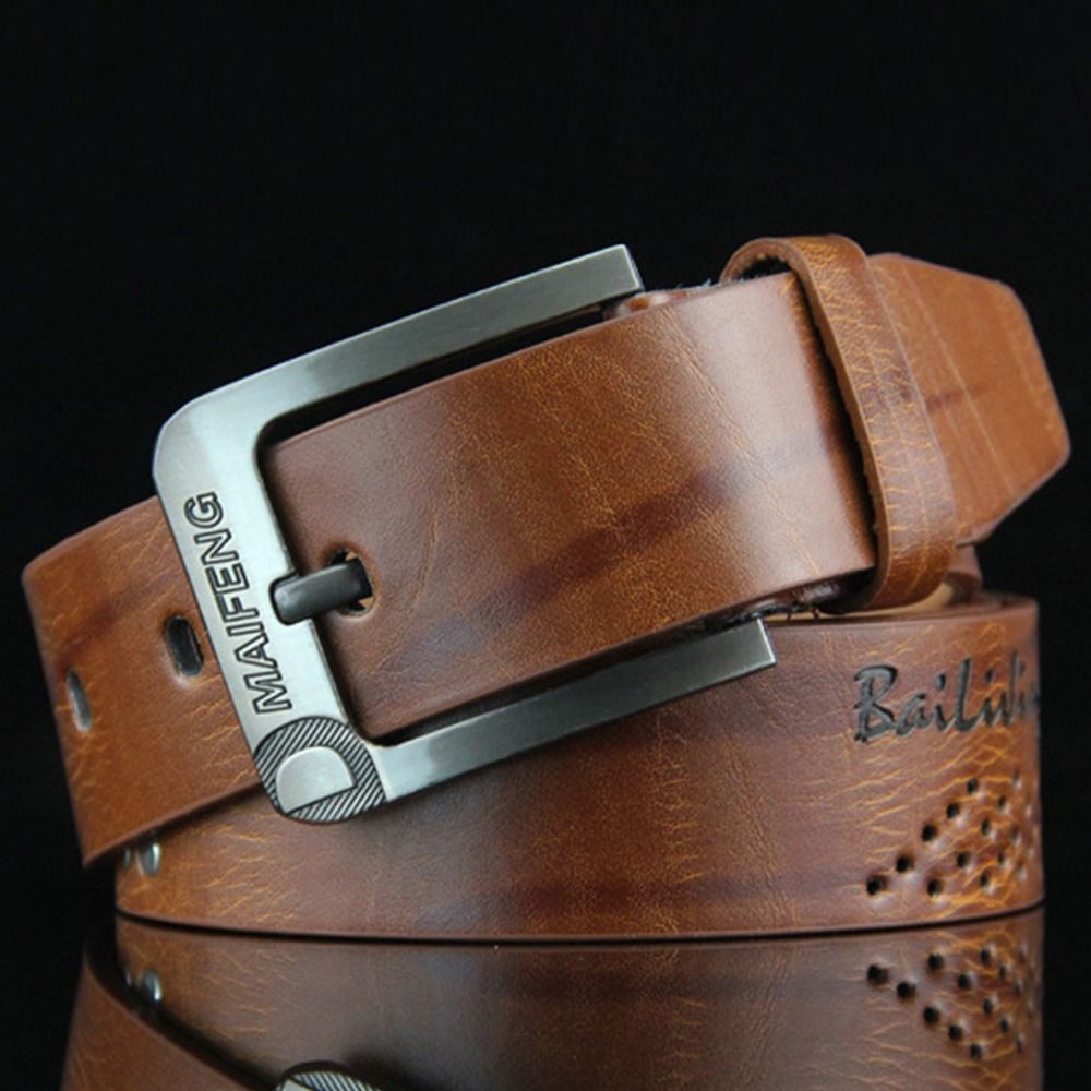 Luxury Leather Men Belt with Classic Alloy Buckle - High-Quality Vintage Business Waistband