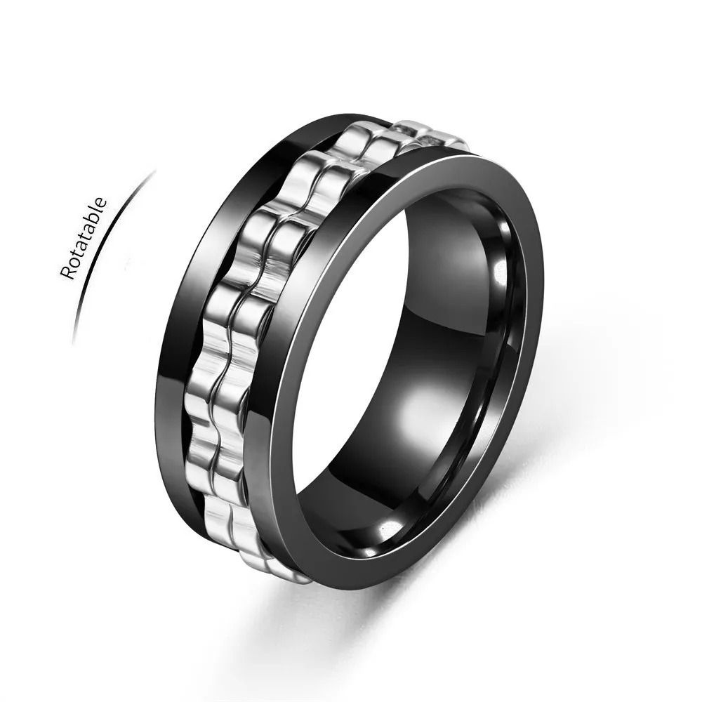 Stainless Steel Anxiety Ring Rotating Gear Chain Spinning Fidget Ring