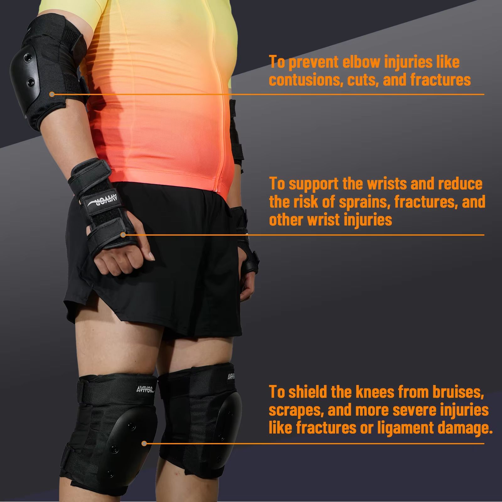 AVIVOR Protective Gear Set – Knee Pads, Elbow Pads & Wrist Guards for Skating, Skateboarding, Roller Derby & BMX