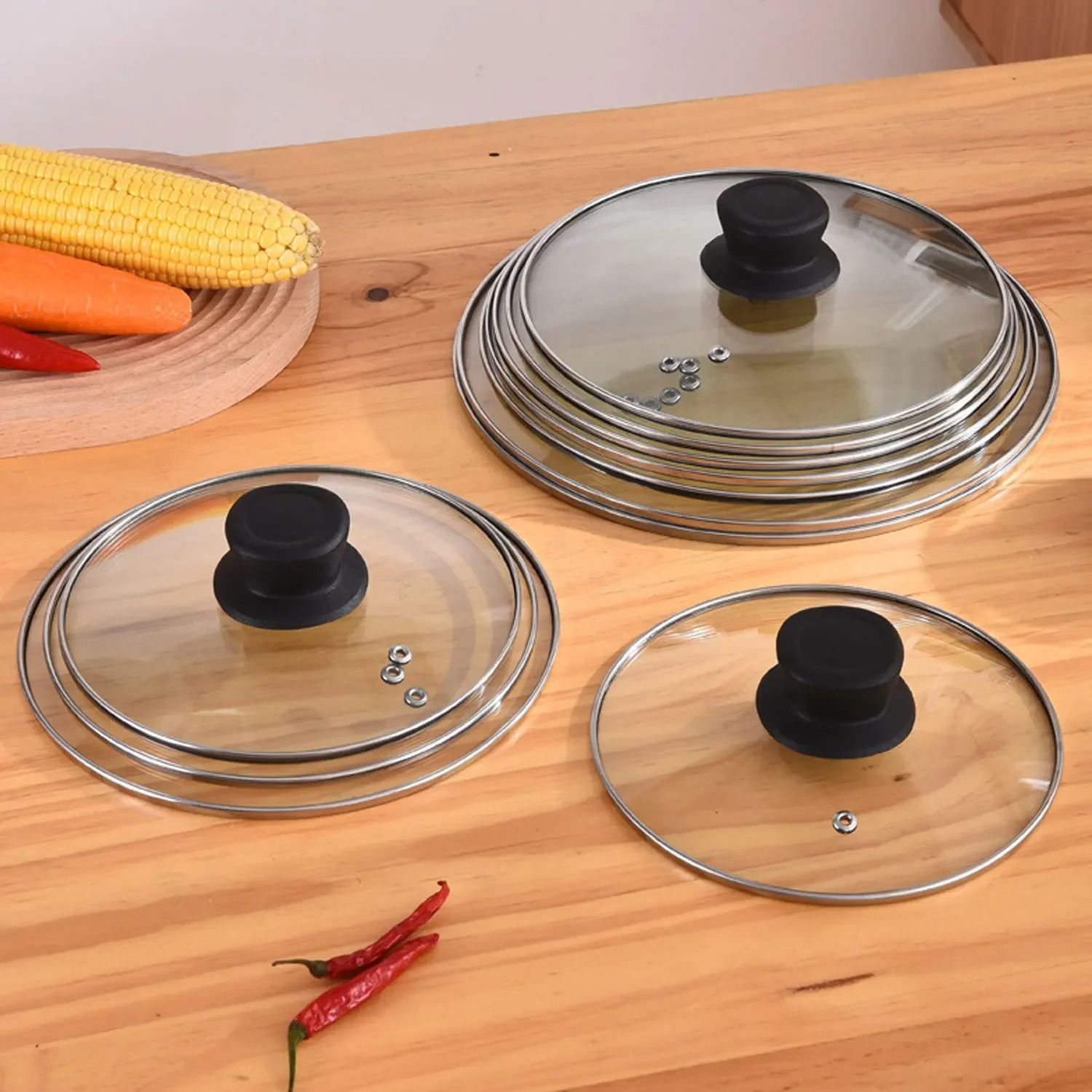 Stainless Steel Tempered Glass Lid with Knob for Pots and Pans