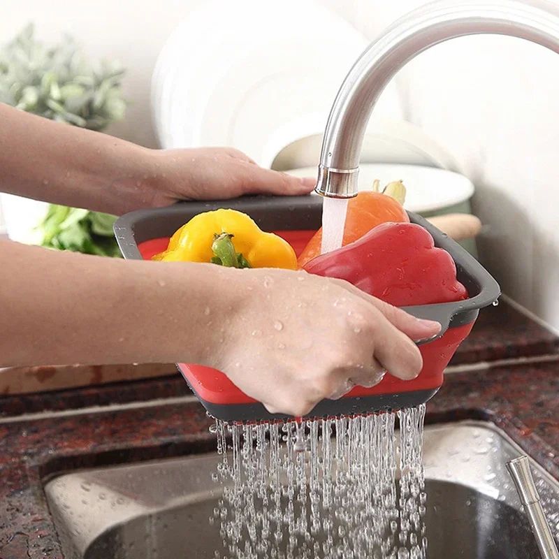 Foldable Silicone Drain Basket – Collapsible Fruit & Vegetable Washing Colander