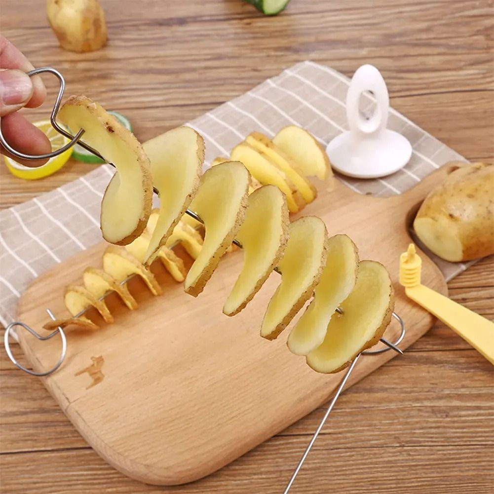 Creative Stainless Steel Rotate Potato Slicer and Twisted Spiral Cutter Kitchen Gadget Set
