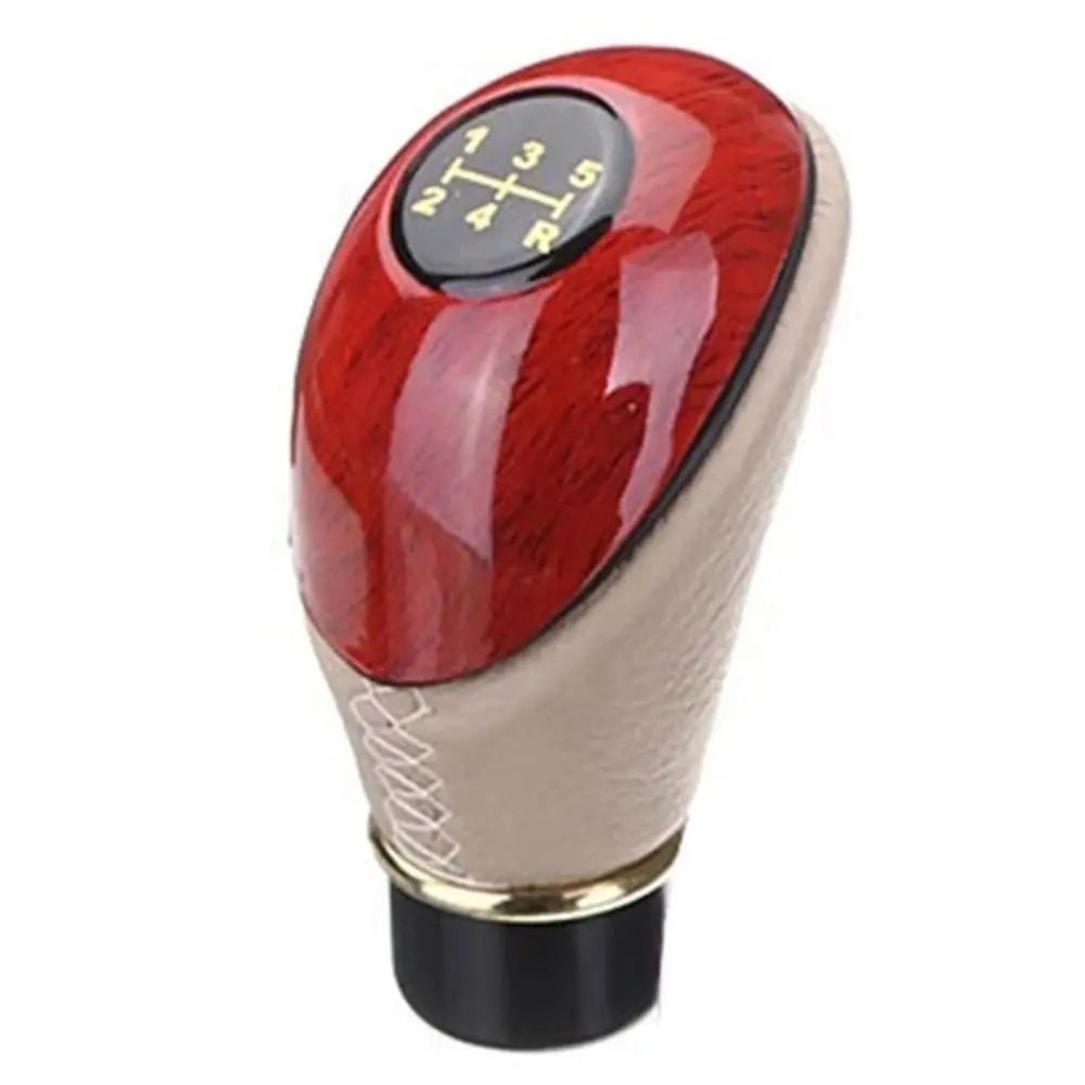 Universal Car Shift Knob – Wooden & PU Leather 5-Speed Lever – High-Yield Automotive Interaction Hub