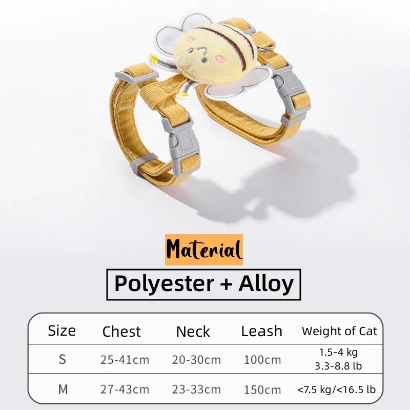 Cartoon Bee Cat Harness Leash Set