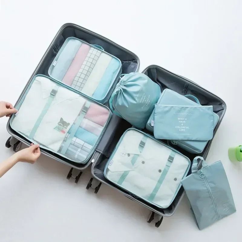7 Piece Travel Bag Organizer Set for Clothes Shoes and Suitcase Packing
