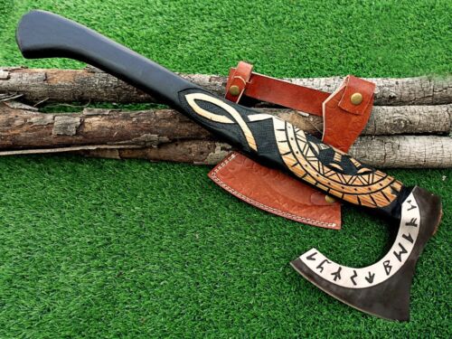 Hand-Forged Viking Axe | Carbon Steel Blade with Engraved Wooden Handle | Handmade Hatchet | Perfect Gift for Him or Her