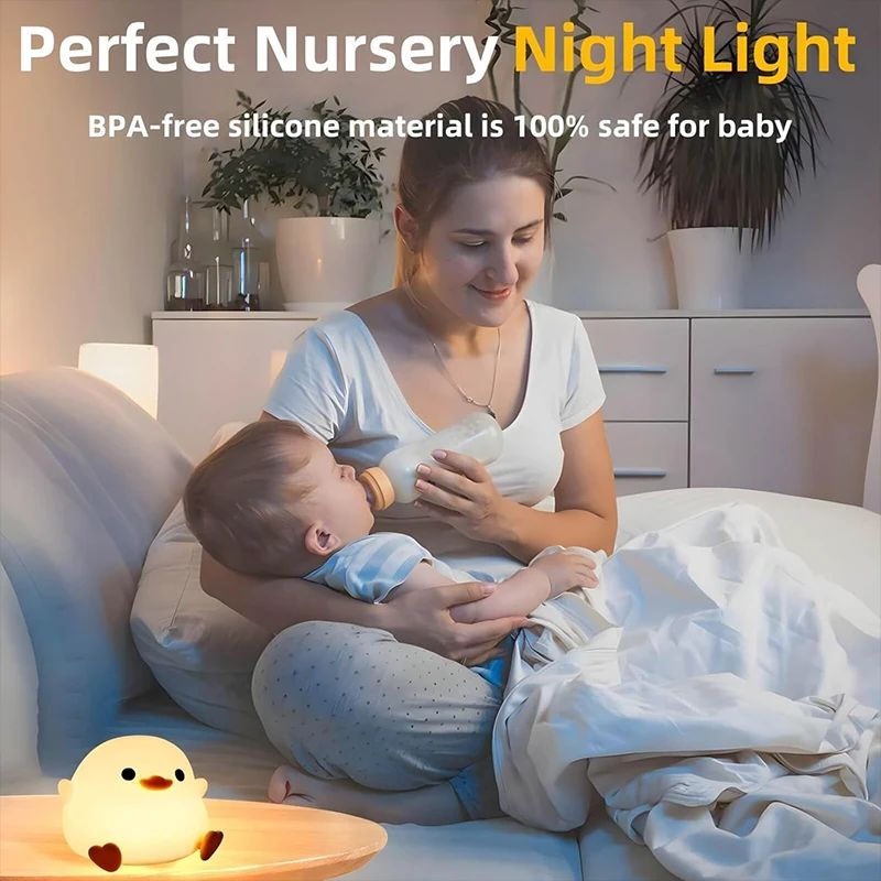 Cute Duck Silicone LED Night Light – Rechargeable Touch Dimmable Nursery Bedside Lamp