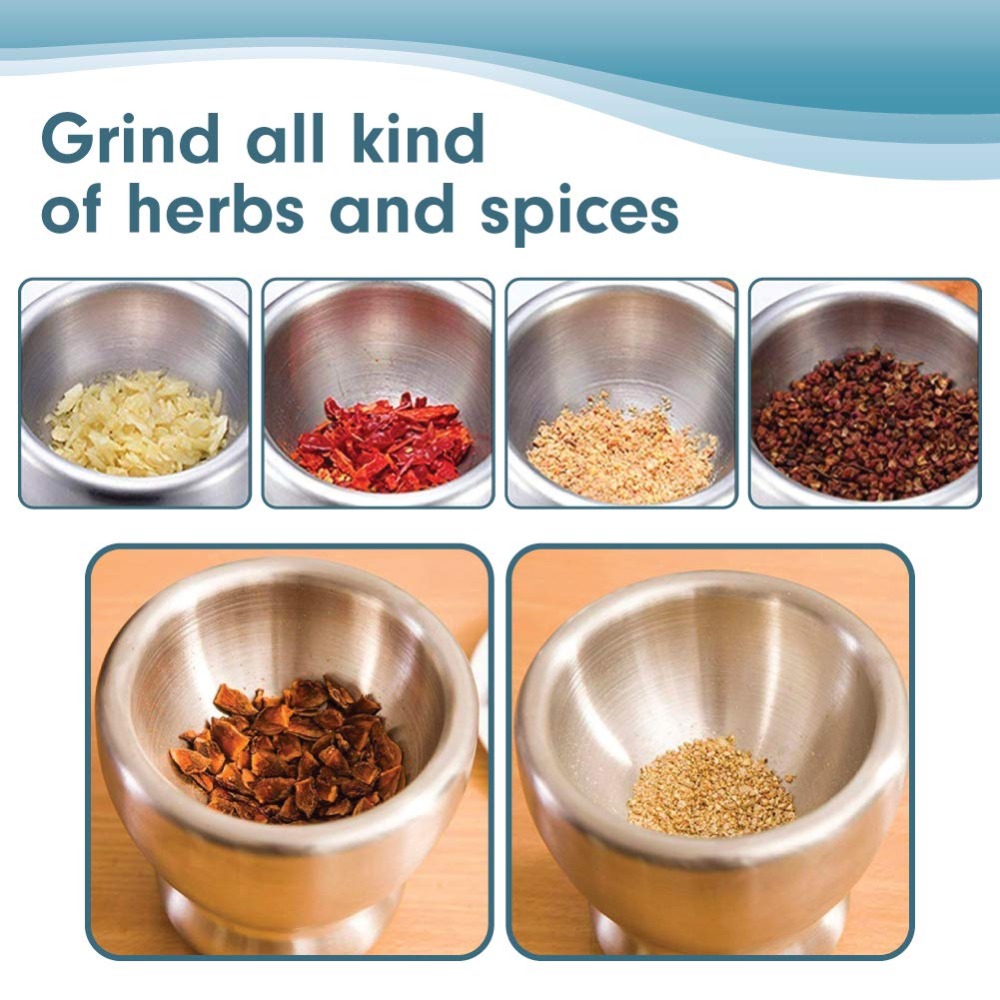 Stainless Steel Herb Spice Grinder Bowl Mortar and Pestle Pill Crusher Seasoning Mill for Grinding
