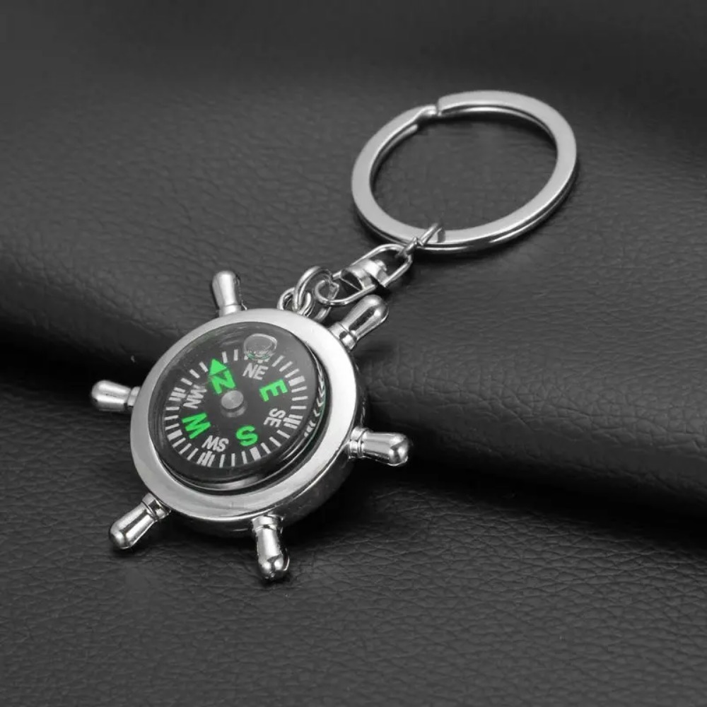 Helmsman Compass Keychain Engraved Nautical Keyring Gift for Men and Women