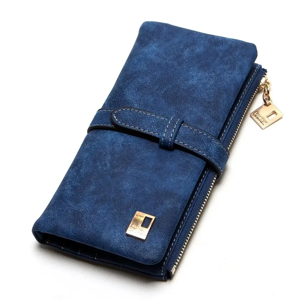 Elegant Nubuck Leather Women Wallet Long Zipper Clutch with Card Holder