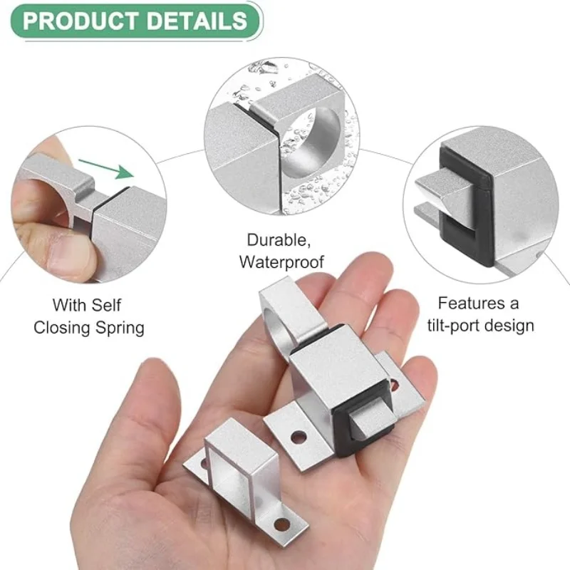 Self-Closing Barrel Bolt, Automatic Aluminum Alloy Spring Latch, Door & Window Slide Latch Lock
