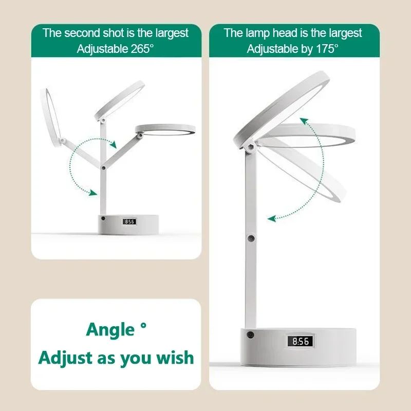 Rechargeable Foldable LED Desk Lamp with Clock