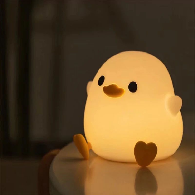 Cute Duck Silicone LED Night Light – Rechargeable Touch Dimmable Nursery Bedside Lamp
