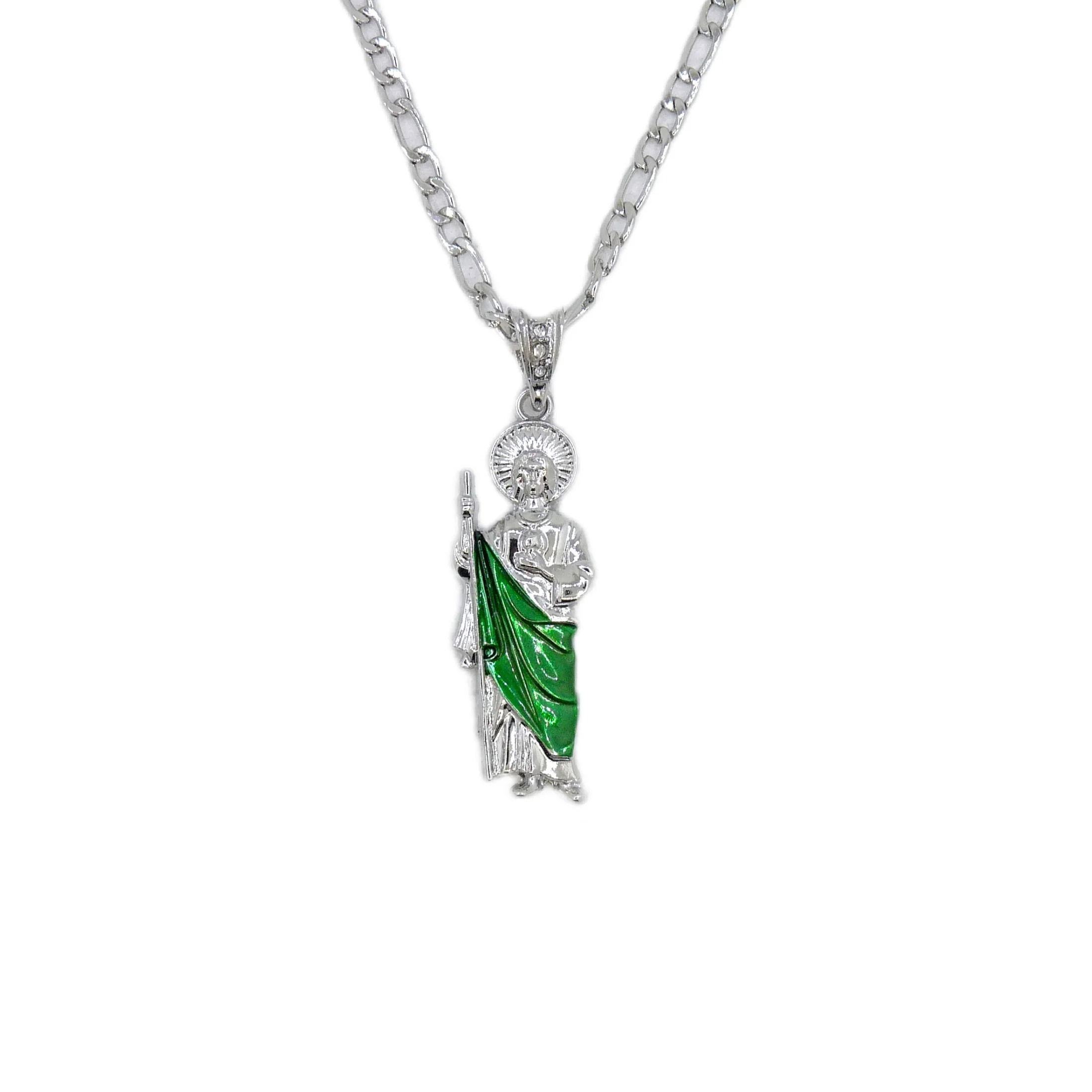 Saint Jude Gold Plated Pendant Necklace With Figaro Chain