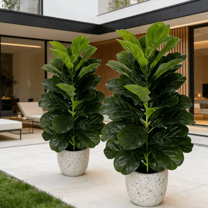 3FT Artificial Fiddle Leaf Fig Tree 2-Pack with White Geometric Pot Realistic Faux Indoor Outdoor Plant Decor