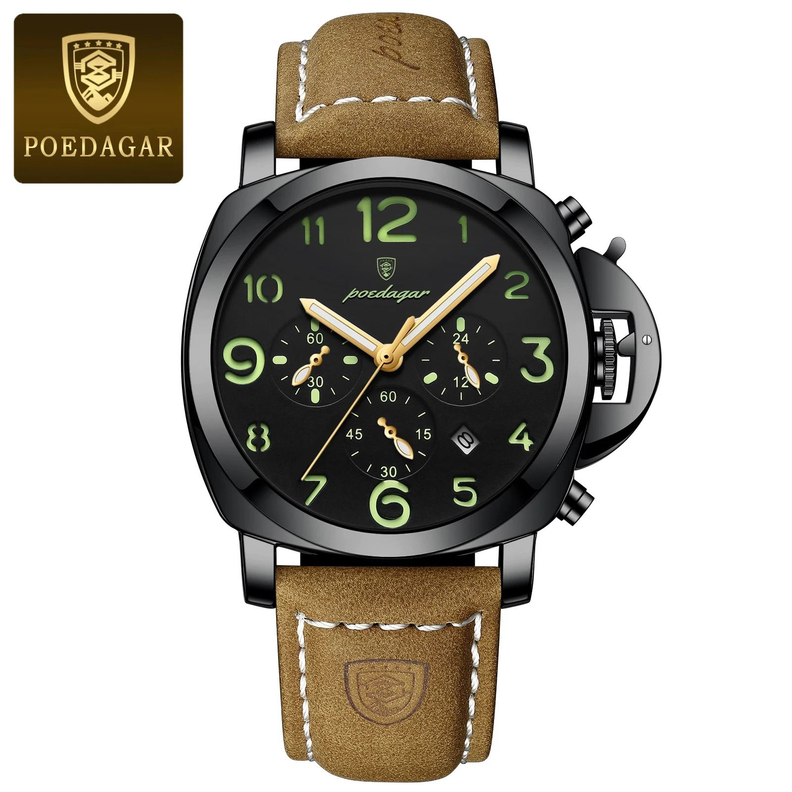 Luxury Military Waterproof Watch with Luminous Leather Strap Quartz Movement