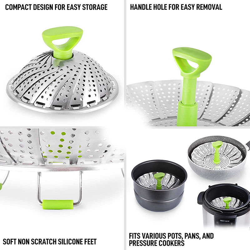 Stainless Steel 9Inch Lotus Steaming Tray Food Steamer Rack Folding Mesh Vegetable Fruit Steaming Basket Cooking