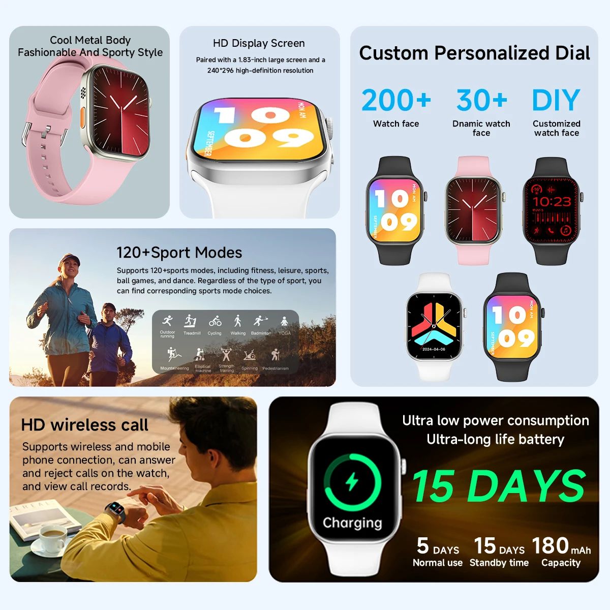 Smartwatch with 1.83 Inch HD Screen, Bluetooth Calling, and Health Monitoring