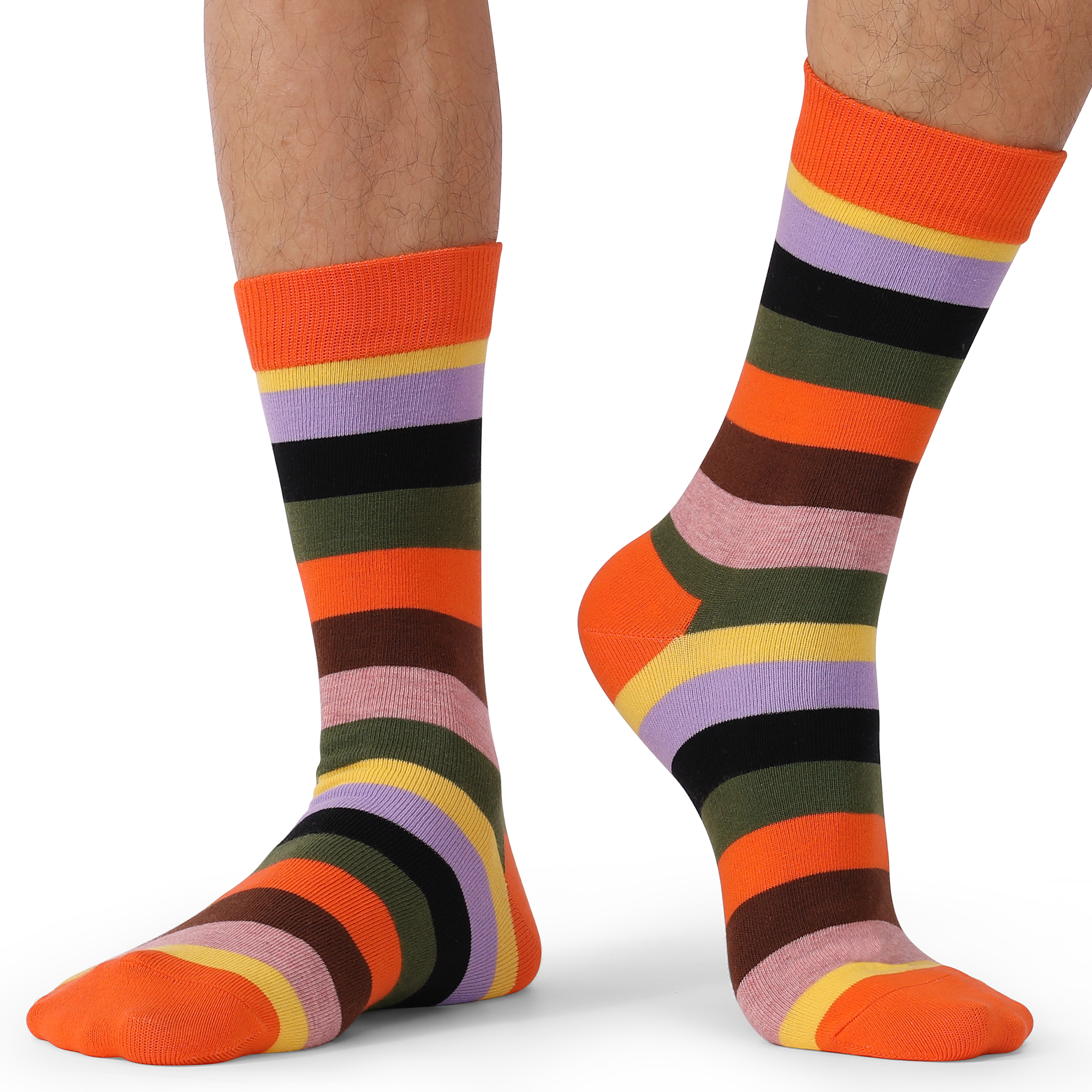 Men's Fun Dress Socks, Colorful Striped Combed Cotton Novelty Socks for Cool, Breathable Casual Wear