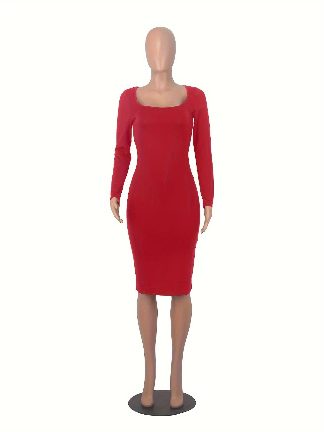Women's Long Sleeve U-Neck Party Bodycon Midi Jumper Dress Stretch Winter Wrap
