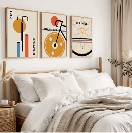 Bauhaus Bicycle Canvas Poster Set Mid Century Modern Wall Art 3PCS
