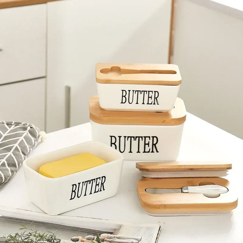 Artisan Ceramic Butter Keeper with Bamboo Lid