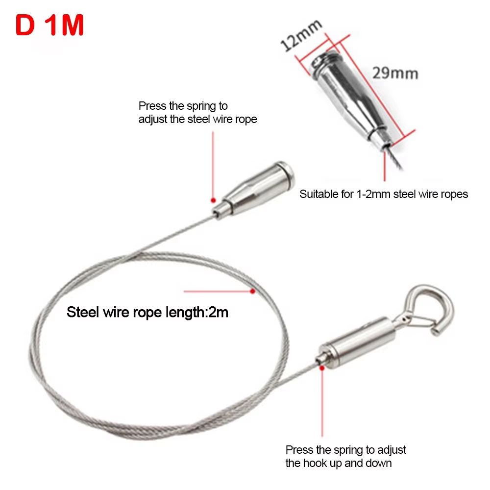 Adjustable Stainless Steel Suspension Wire Rope Lanyard Kit 1.6–6.6ft Retractable Locking Cable