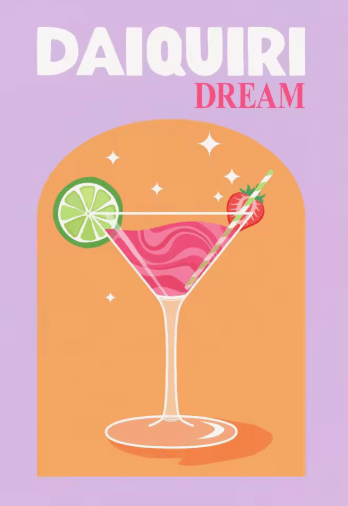Colorful Cocktail Canvas Posters Trendy Bar Cart & Whiskey Wall Art Prints