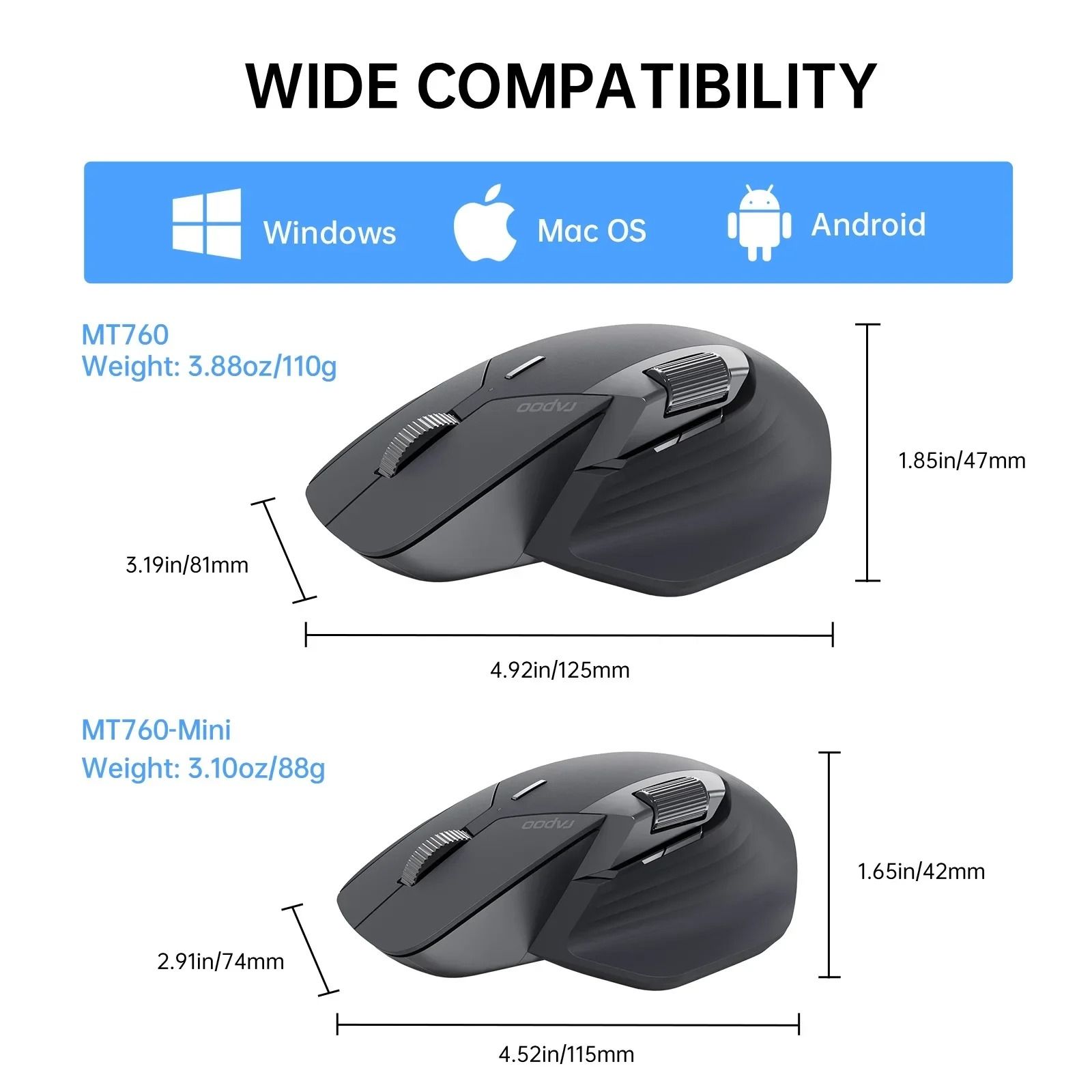 Rechargeable Multi Device Wireless Mouse with 4000 DPI Precision